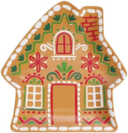 UP Gingerbread House Shaped Holiday Serving Platter, BPA-Free Melamine
