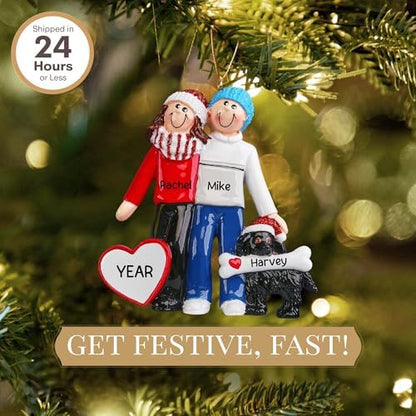 Personalized Couple with Dog Ornament 2026, Black Dog Parents in