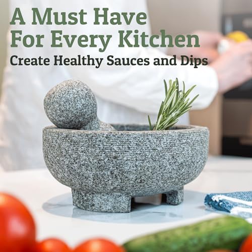 PriorityChef Granite Mortar and Pestle Set - 6.1 Inch Natural Stone