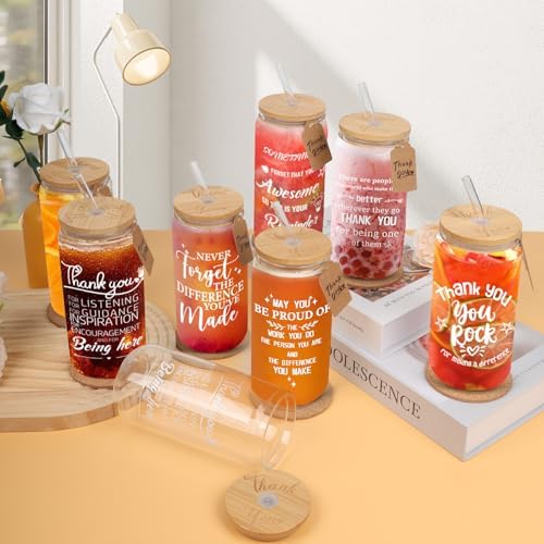 16 Set Employee Appreciation Gifts Glass Cups, 16oz Can Coffee Cups