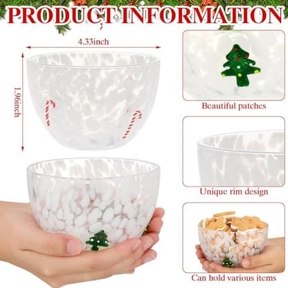 FoldTier 2 Pcs Christmas Glass Candy Bowls for Party,Candy Cane, Xmas