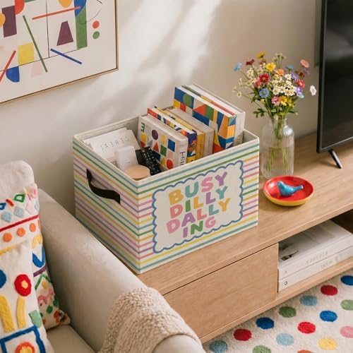 Girls Boys Playroom Foldable Storage Bins with Handles, Busy Dilly
