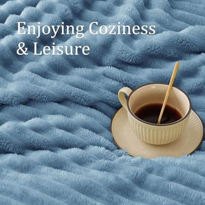 BEDELITE Ribbed Blue Throw Blanket for Couch, 50"x60"