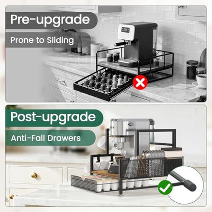 EsLuker.ly Coffee Bar Station Organizer with K Cup Drawer, 7 Mug Hooks