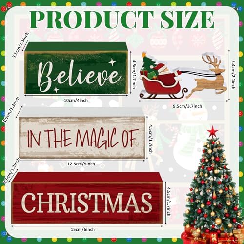 Lineshading 4 Pcs Christmas Table Decorations Wooden Stacked Block