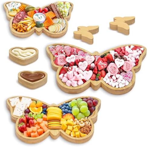 3 Pcs Butterfly Charcuterie Board with 2 Dipping Saucers and 2 DIY