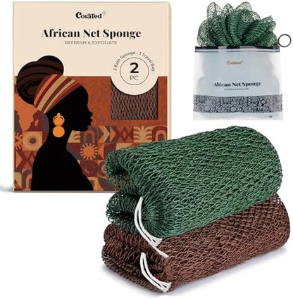 CORATED African Net Sponge Authentic, Shower Loofah Exfoliating Bath