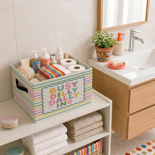 Girls Boys Playroom Foldable Storage Bins with Handles, Busy Dilly