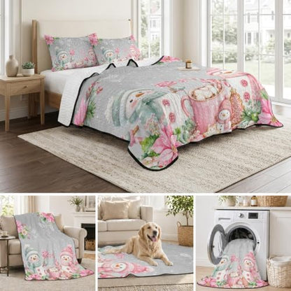 Christmas Quilt Set Twin Size 3 Pieces Quilted Bedspread Soft, Cute