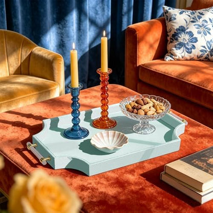 22.6'' × 13'' Coffee Table Tray Shagreen Scalloped Decorative Ottoman