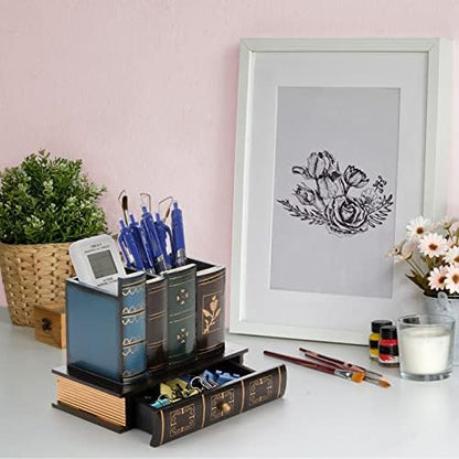 Tosnail Decorative Pen Holder with Storage Drawer, Wooden Pencil