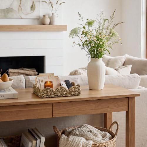 StorageWorks Small Wicker Scalloped Trays, Natural Seagrass Serving