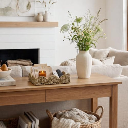 StorageWorks Small Wicker Scalloped Trays, Natural Seagrass Serving