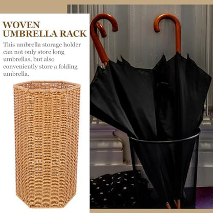Garneck Woven Umbrella Organizer Stand, PP Iron Brown Entryway Storage