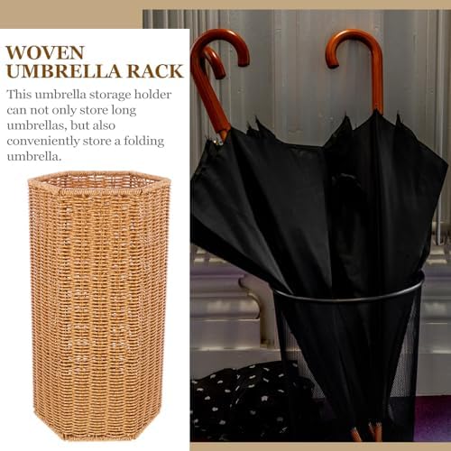 Woven Umbrella Stand with Rain Collection Tray, Brown Entryway Storage