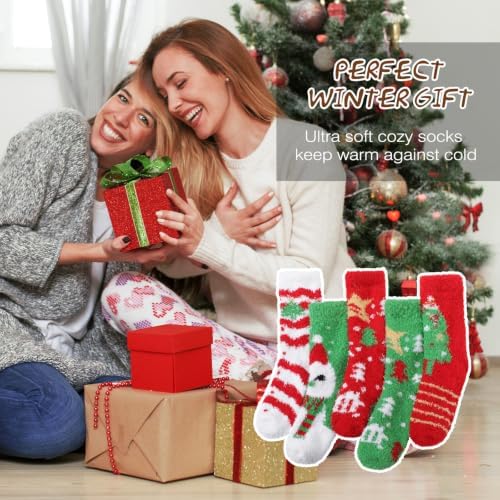 Trifabricy Fuzzy Socks, 5 Pairs Cute Chirstmas Fuzzy Socks for Women