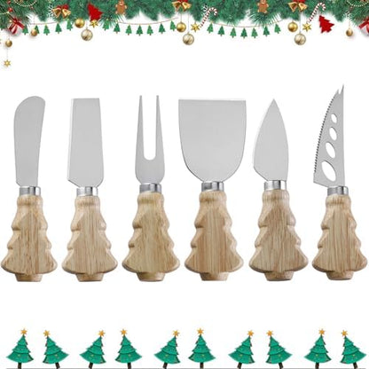 Wooden Cheese Knives Set,Christmas Tree Wood Handle Butter knives For