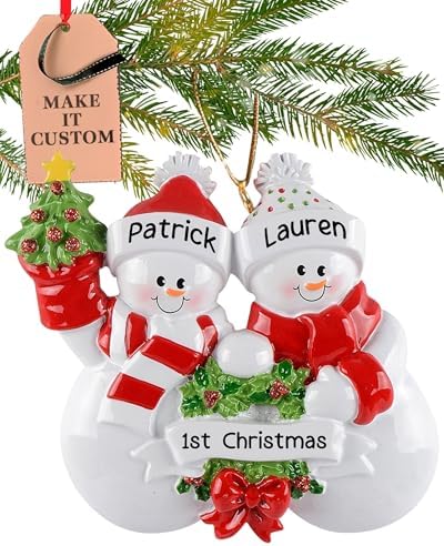 Personalized Couple Ornament 2026 for Family of 2, Snow People in Red