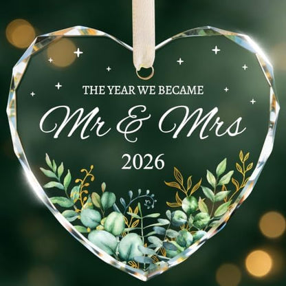 Wedding Gifts for Couples 2026, Mr and Mrs Crystal Glass Heart