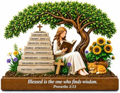 Christian Gifts for Women: "God Says I Am" Bible Verse Wooden Desk