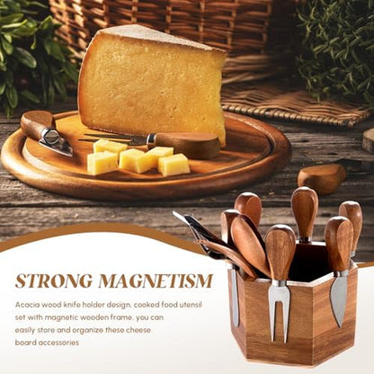 Hushee 6 Pcs Charcuterie Cheese Serving Knife Set with Magnetic Wooden