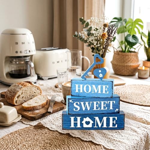 4 Pcs Farmhouse Home Wooden Tiered Tray Decor, Sweet Home Retro Rustic