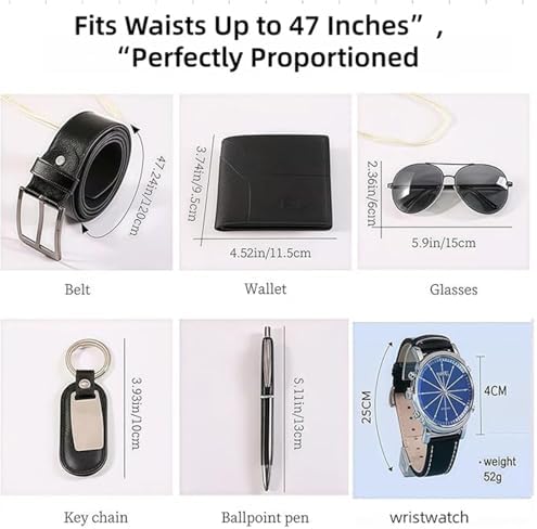 Mens Gift Set 6 PC Watch Wallet Belt Sunglasses Pen Key Ring Box
