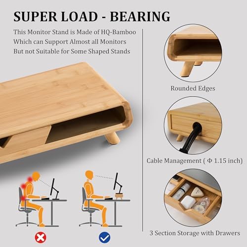 Homerays Bamboo Monitor Stand Riser, No Assembly Required Exquisite