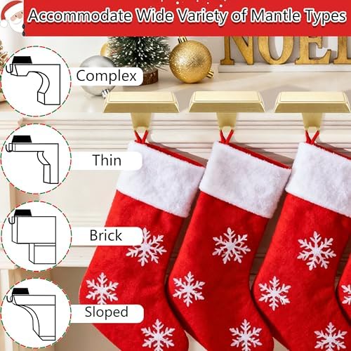 Komotu 4 Pcs Metal Christmas Stocking Holders for Mantle - Weighted