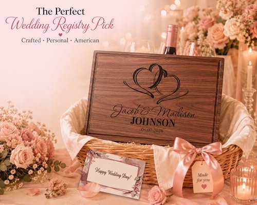Personalized Wedding Gifts for Couple, Two Hearts Cutting Board Wood