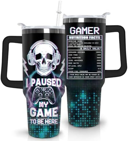 Game Tumbler with Lid and Straw, 40oz Gamer Water Bottle Cup with