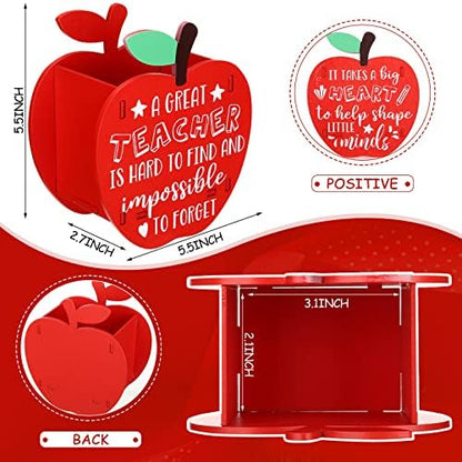 Fuutreo 2 Pack Apple Wood Pencil Holder Teacher Desk Gifts, Vivid