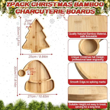 Meanplan 2 Pcs Wooden Christmas Serving Tray and Platter Christmas