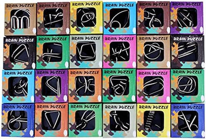 AHYUAN 24 Pack Metal Puzzles Brain Teaser IQ Wire Metal Puzzles for