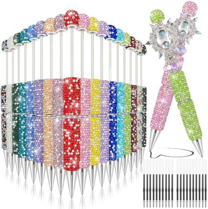38Pcs Full Rhinestone Glitter Beadable Pens for Beads (AB Colored)