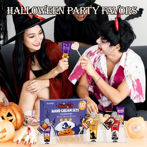 50 Pack Halloween Hand Cream Set with Cards & Bags, Bulk Halloween