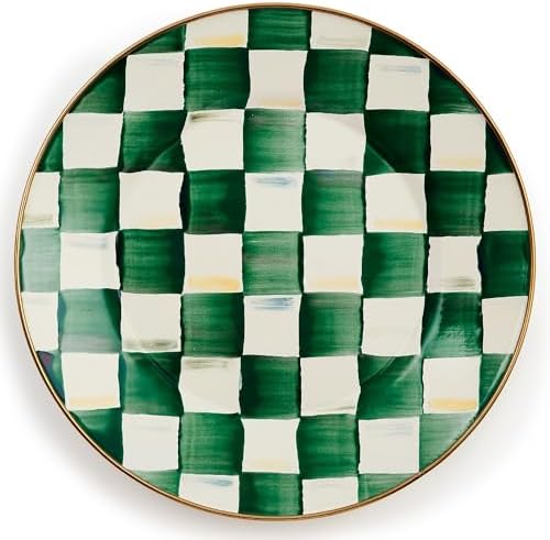 MACKENZIE-CHILDS Enamel Dinner Plate, Green-and-White Emerald Check