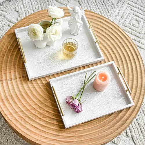 Set of 2 Modern Elegant Large Wood Serving Tray, Rectangle Decorative