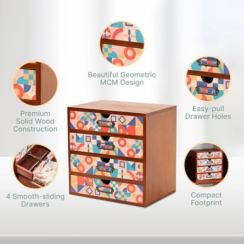 Add Color To Your Desk - MCM Geometric Wooden Desk Organizer - Desktop