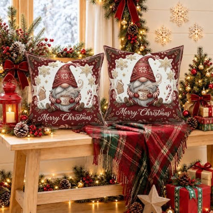 Christmas Gnome Holiday Quote Throw Pillow Covers 12x12 Set of 2