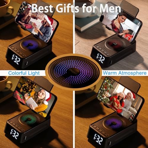 Gifts for Men Women, Phone Stand with Bluetooth Speaker&Clock