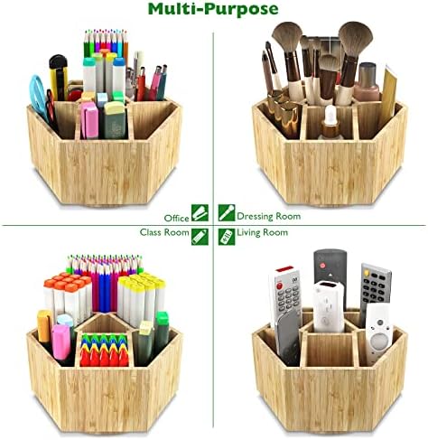 Bamboo Art Supply Organizer,Rotating Pencil Holder Back to School