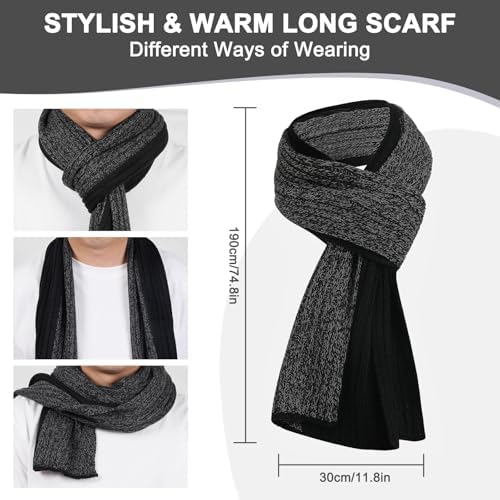 floconssy Men's Winter Hat Scarf Gloves Set of 3, Knit Thermal Combo