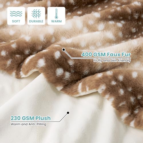 COZY KISS Faux Fur Christmas Deer Print Blanket for Couch, 50x60 inch