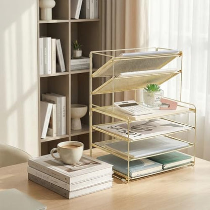OPNICE Desk Organizer, 6-Tier Paper Organizer Letter Tray, Gold