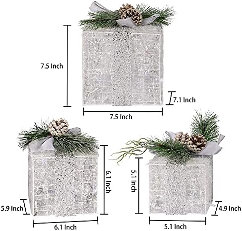 Hourleey Set of 3 Christmas Lighted Gift Boxes, Pre-lit 60 LED Light