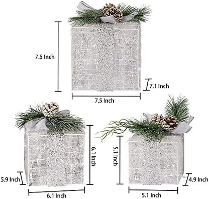 Hourleey Set of 3 Christmas Lighted Gift Boxes, Pre-lit 60 LED Light