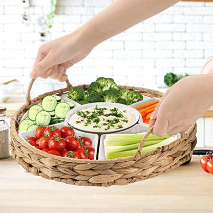 AVLA Ceramic Divided Serving Dishes, Porcelain Relish Tray, Party
