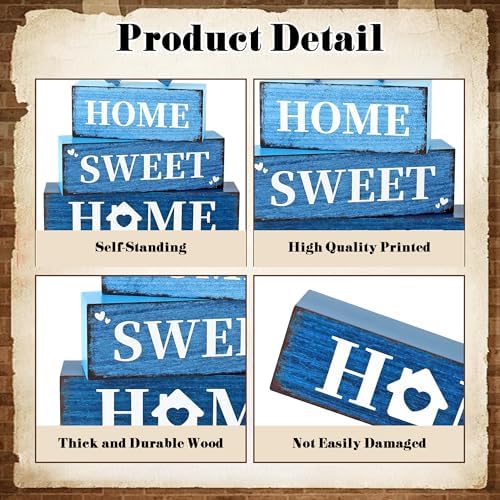 4 Pcs Farmhouse Home Wooden Tiered Tray Decor, Sweet Home Retro Rustic