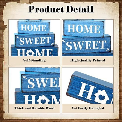 4 Pcs Farmhouse Home Wooden Tiered Tray Decor, Sweet Home Retro Rustic